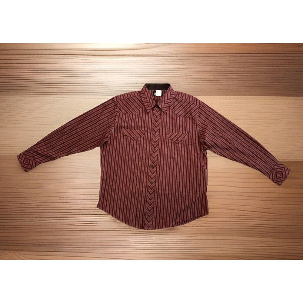 Wrangler Silver Edition Mens Size XL Pearl Snap Long Sleeve Shirt Red Stripe